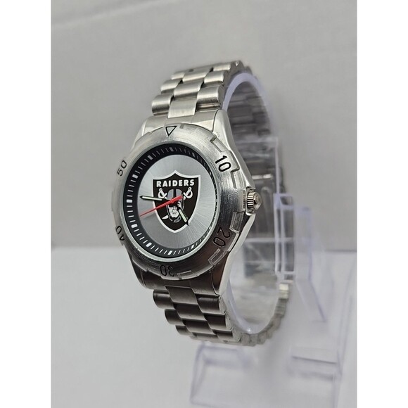 NFL Raiders Working Mens Watch By Game Time Silver Tone NEW BATTERY Working - Picture 2 of 11